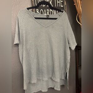 Light Blue Women's V-Neck Waffle Knit Top OXL